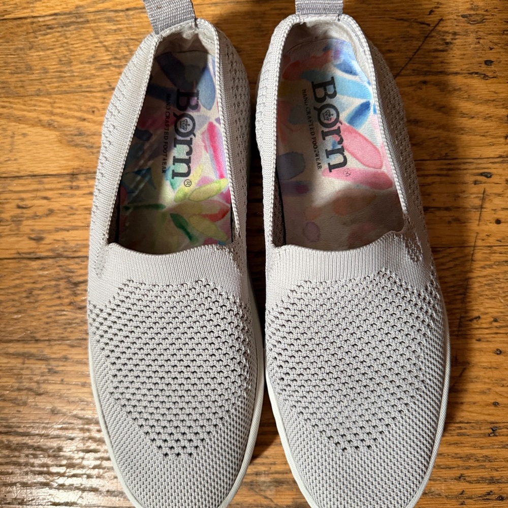 Born Light Gray Knit Slip-On Sneakers with Floral Insole